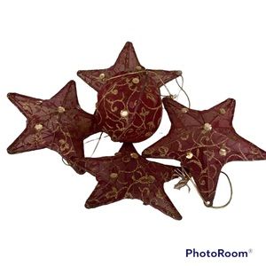 Set of 5 Burgundy and Gold Ornaments